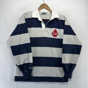 Vintage Barbarian Rugby Shirt men's medium blue Gray Colorblock Thick Logo 90s